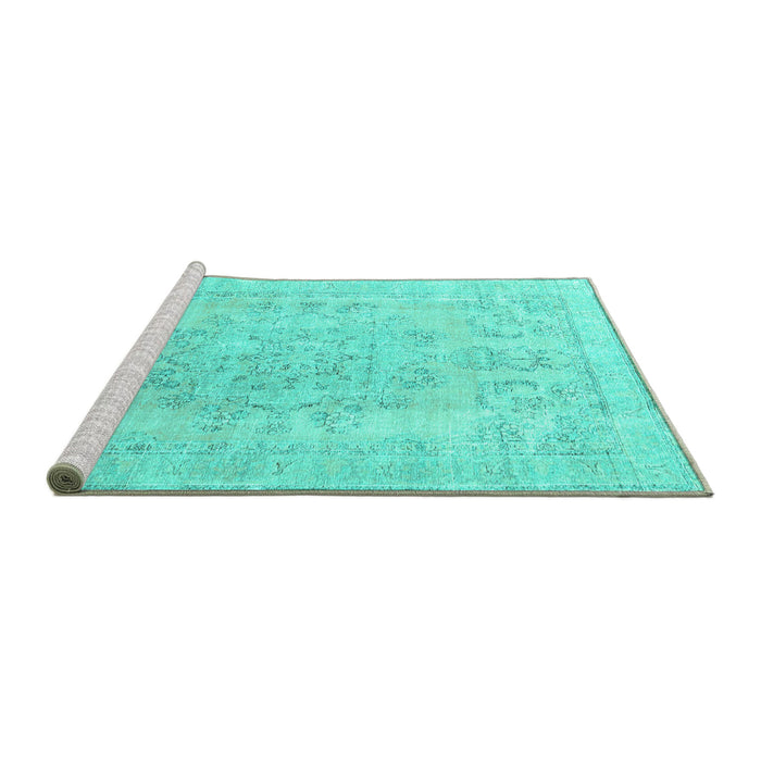 Sideview of Machine Washable Persian Turquoise Traditional Area Rugs, wshtr3942turq