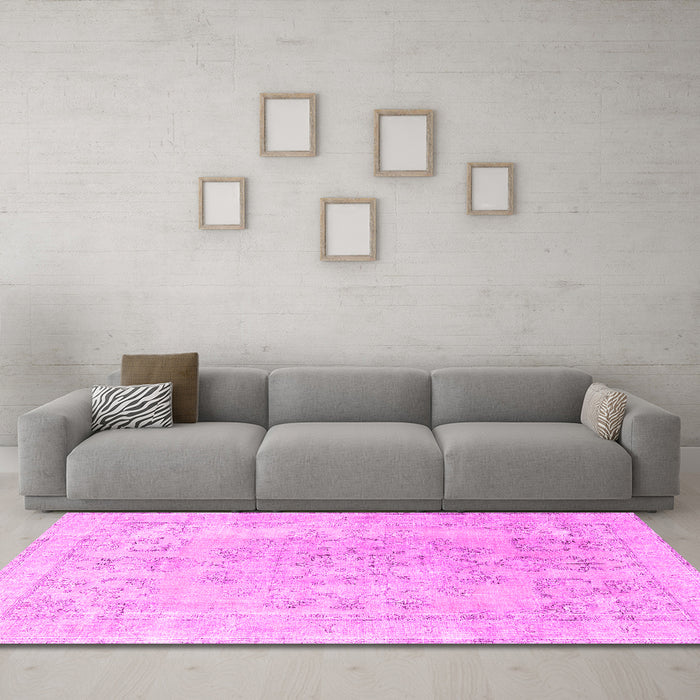 Machine Washable Persian Pink Traditional Rug in a Living Room, wshtr3942pnk