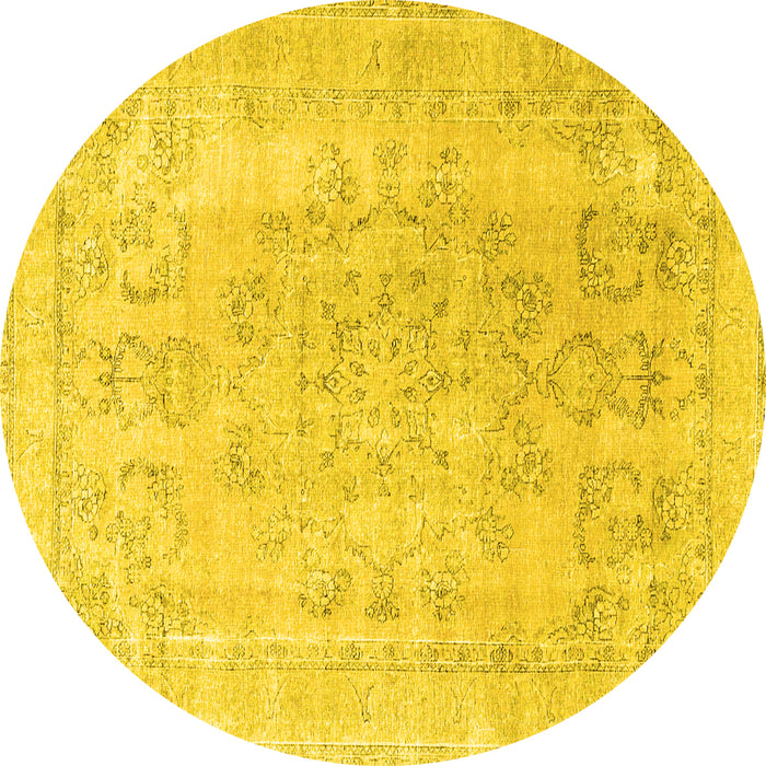 Round Machine Washable Persian Yellow Traditional Rug, wshtr3942yw