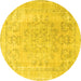 Round Machine Washable Persian Yellow Traditional Rug, wshtr3942yw