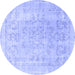 Round Machine Washable Persian Blue Traditional Rug, wshtr3942blu