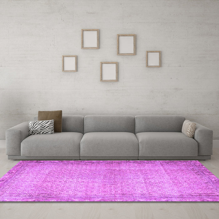 Machine Washable Persian Purple Traditional Area Rugs in a Living Room, wshtr3943pur