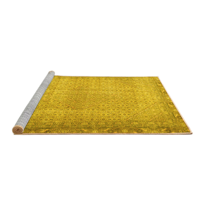 Sideview of Machine Washable Persian Yellow Traditional Rug, wshtr3943yw