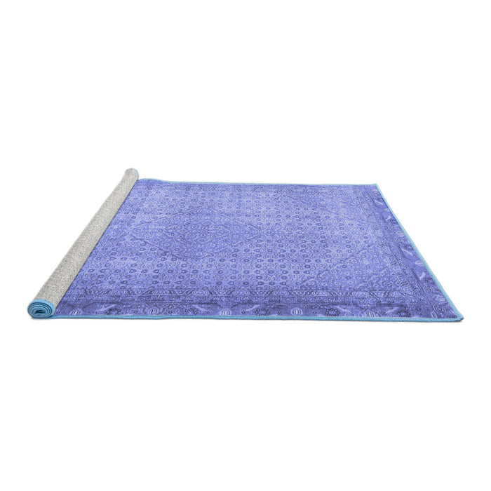 Sideview of Machine Washable Persian Blue Traditional Rug, wshtr3943blu