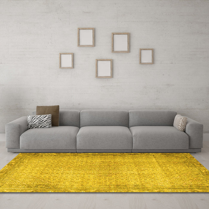 Machine Washable Persian Yellow Traditional Rug in a Living Room, wshtr3943yw