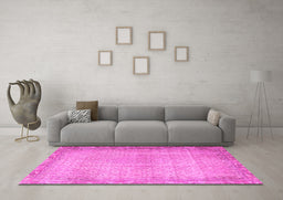 Machine Washable Persian Pink Traditional Rug in a Living Room, wshtr3943pnk
