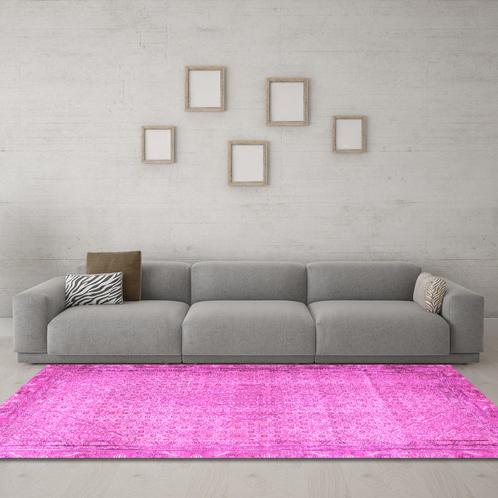 Machine Washable Persian Pink Traditional Rug in a Living Room, wshtr3943pnk