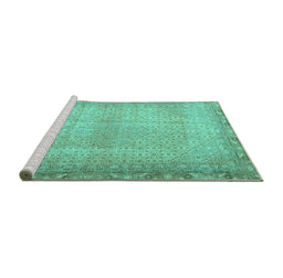 Sideview of Machine Washable Persian Turquoise Traditional Area Rugs, wshtr3943turq