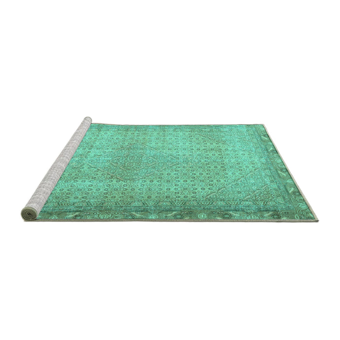 Sideview of Machine Washable Persian Turquoise Traditional Area Rugs, wshtr3943turq