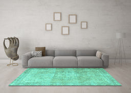 Machine Washable Persian Turquoise Traditional Area Rugs in a Living Room,, wshtr3944turq
