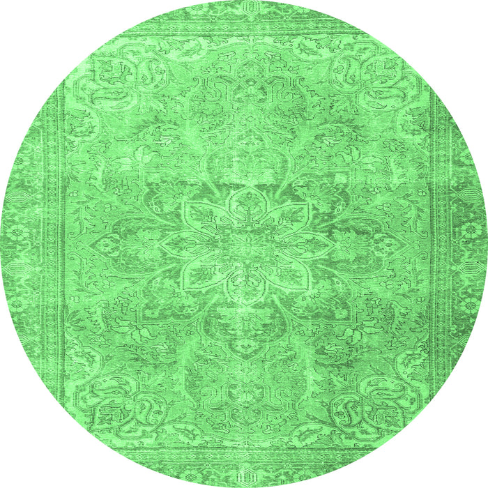 Round Machine Washable Persian Emerald Green Traditional Area Rugs, wshtr3944emgrn