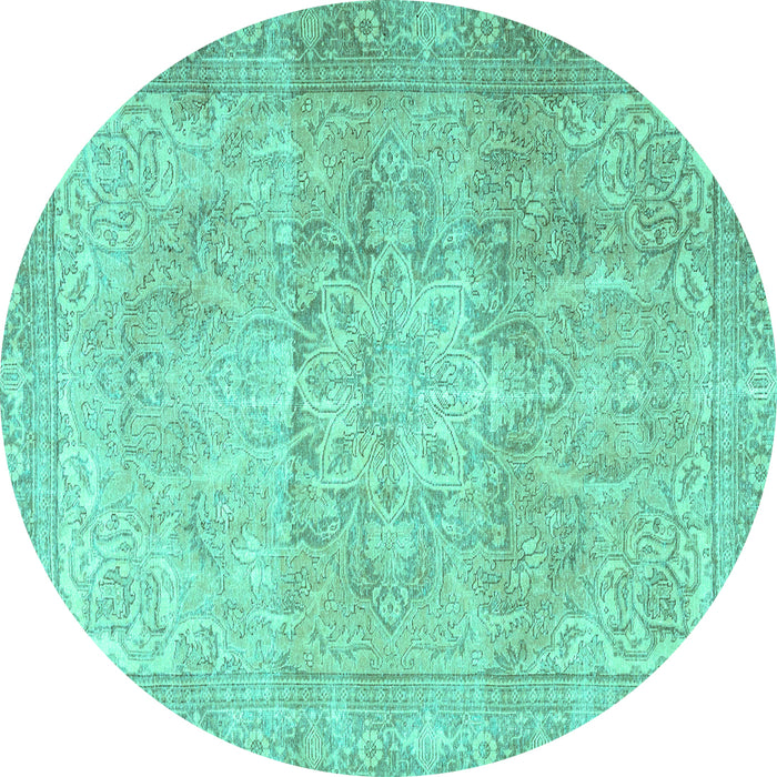 Round Machine Washable Persian Turquoise Traditional Area Rugs, wshtr3944turq