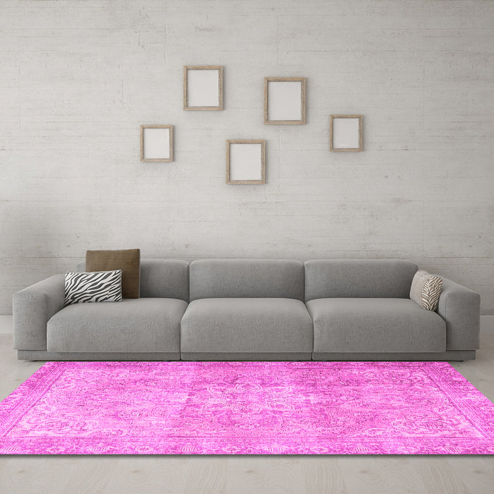 Machine Washable Persian Pink Traditional Rug in a Living Room, wshtr3944pnk