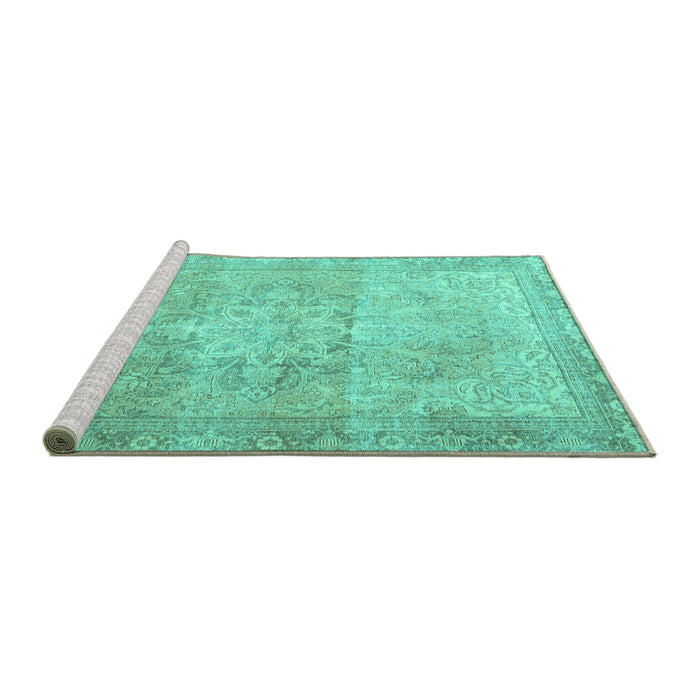 Sideview of Machine Washable Persian Turquoise Traditional Area Rugs, wshtr3944turq