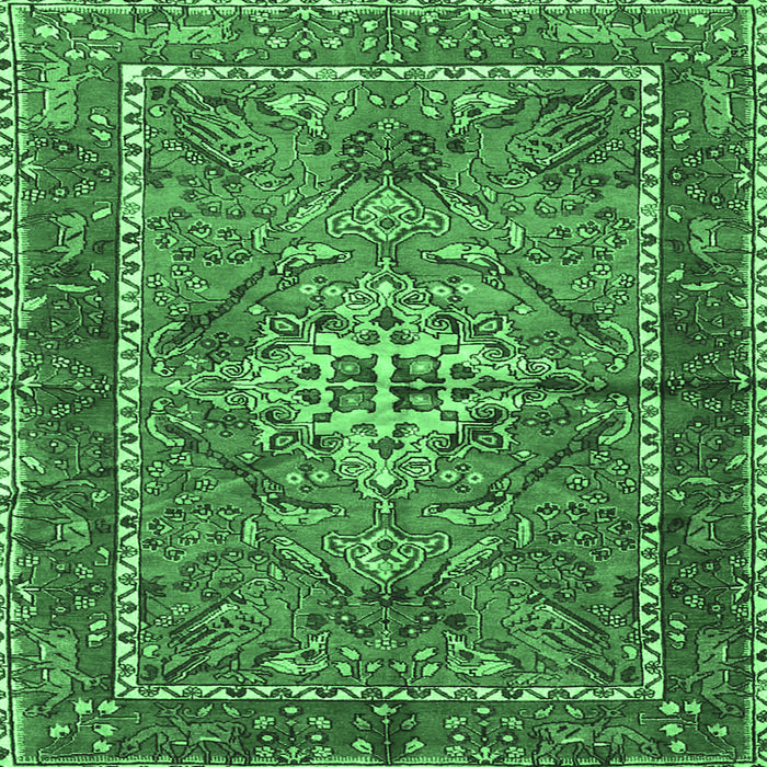 Square Persian Emerald Green Traditional Rug, tr3945emgrn