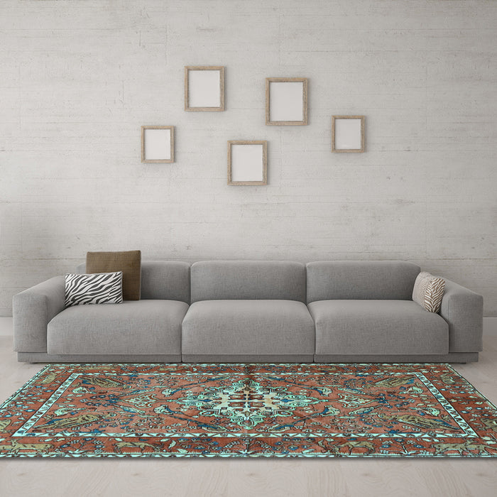 Machine Washable Persian Light Blue Traditional Rug in a Living Room, wshtr3945lblu