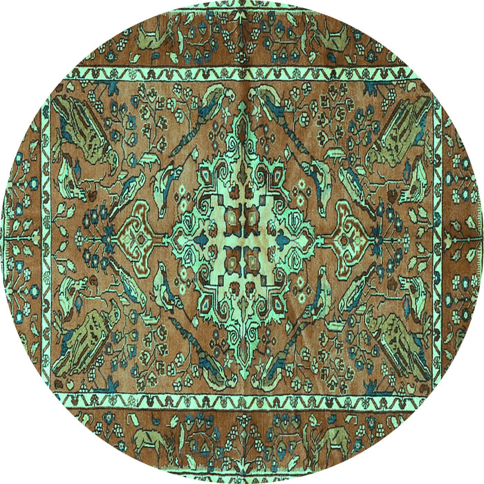Round Persian Turquoise Traditional Rug, tr3945turq