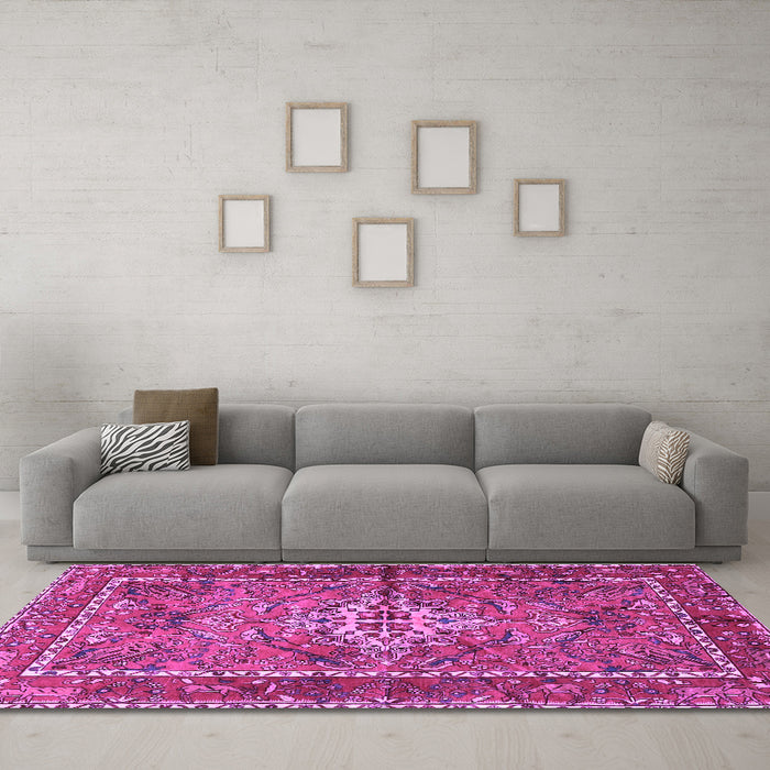 Machine Washable Persian Purple Traditional Area Rugs in a Living Room, wshtr3945pur