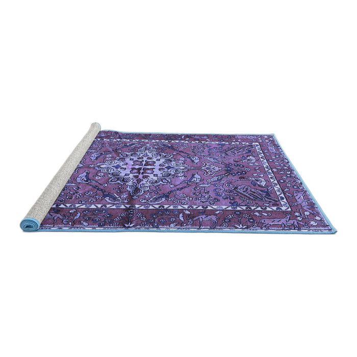 Sideview of Machine Washable Persian Blue Traditional Rug, wshtr3945blu