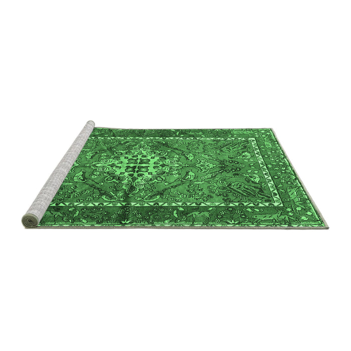 Sideview of Machine Washable Persian Emerald Green Traditional Area Rugs, wshtr3945emgrn
