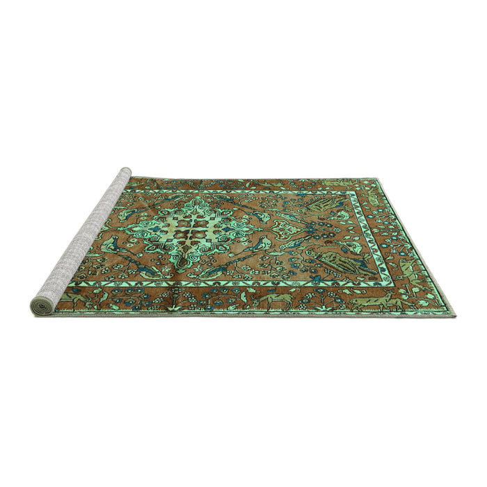 Sideview of Machine Washable Persian Turquoise Traditional Area Rugs, wshtr3945turq