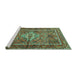 Sideview of Machine Washable Persian Turquoise Traditional Area Rugs, wshtr3945turq