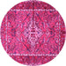 Round Machine Washable Persian Pink Traditional Rug, wshtr3945pnk