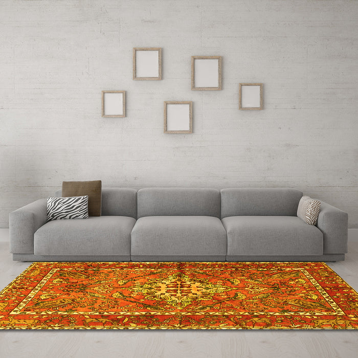Machine Washable Persian Yellow Traditional Rug in a Living Room, wshtr3945yw