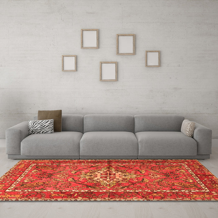 Machine Washable Persian Orange Traditional Area Rugs in a Living Room, wshtr3945org
