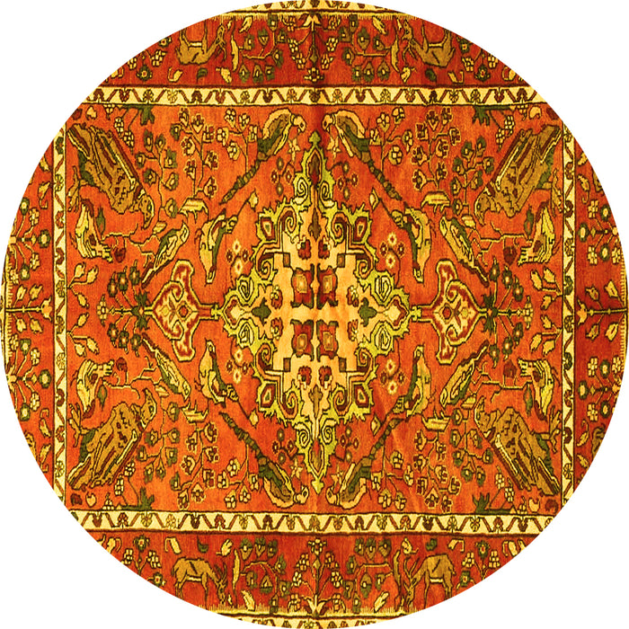 Round Persian Yellow Traditional Rug, tr3945yw