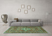 Machine Washable Persian Turquoise Traditional Area Rugs in a Living Room,, wshtr3945turq