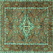 Square Machine Washable Persian Turquoise Traditional Area Rugs, wshtr3945turq