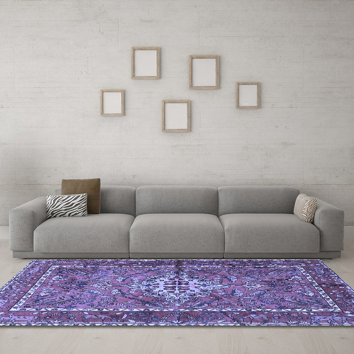Machine Washable Persian Blue Traditional Rug in a Living Room, wshtr3945blu