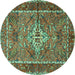 Round Machine Washable Persian Turquoise Traditional Area Rugs, wshtr3945turq