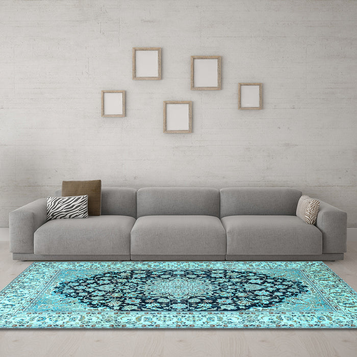 Machine Washable Persian Light Blue Traditional Rug in a Living Room, wshtr3946lblu