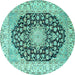 Round Machine Washable Persian Turquoise Traditional Area Rugs, wshtr3946turq