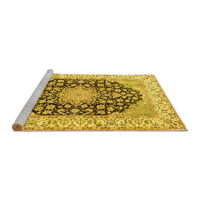 Sideview of Machine Washable Persian Yellow Traditional Rug, wshtr3946yw