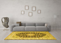 Machine Washable Persian Yellow Traditional Rug, wshtr3946yw