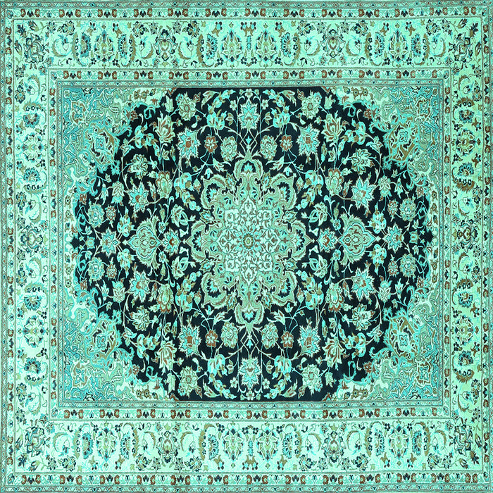 Square Machine Washable Persian Turquoise Traditional Area Rugs, wshtr3946turq