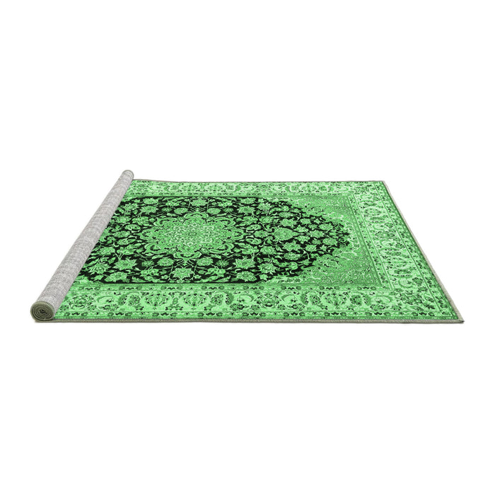 Sideview of Machine Washable Persian Emerald Green Traditional Area Rugs, wshtr3946emgrn