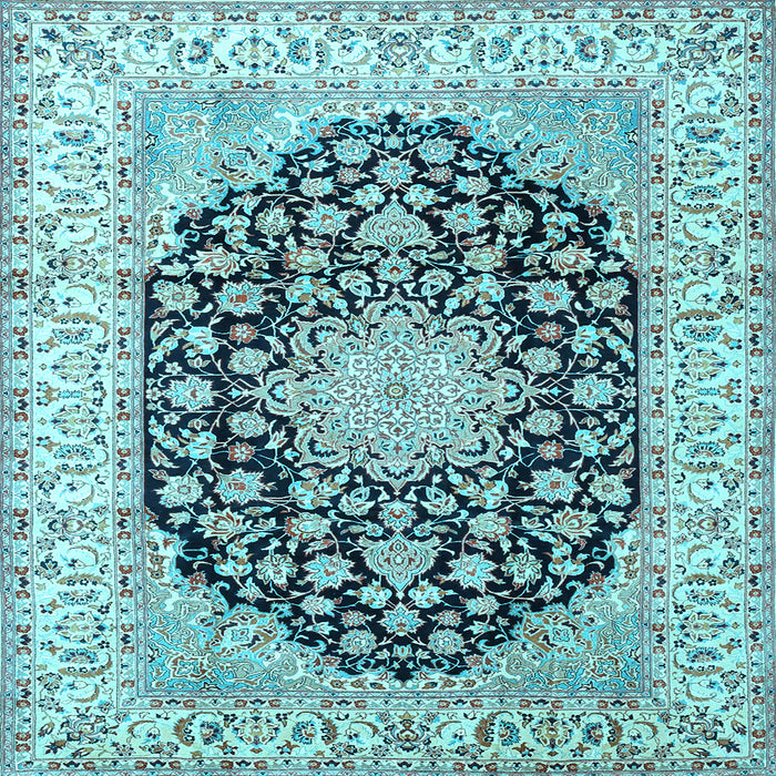 Square Machine Washable Persian Light Blue Traditional Rug, wshtr3946lblu