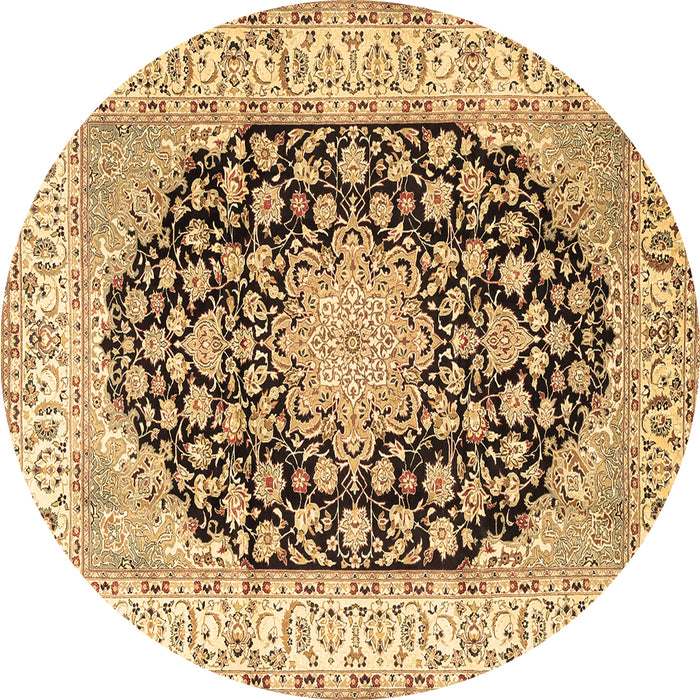 Round Machine Washable Persian Brown Traditional Rug, wshtr3946brn