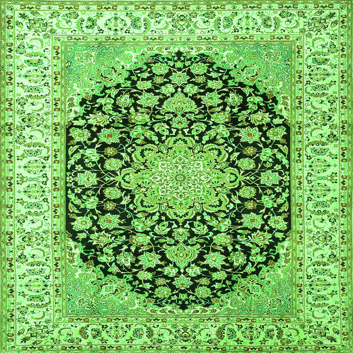 Round Machine Washable Persian Green Traditional Area Rugs, wshtr3946grn