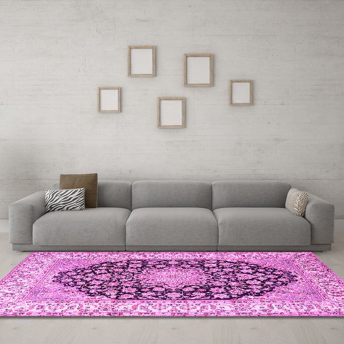 Machine Washable Persian Pink Traditional Rug in a Living Room, wshtr3946pnk