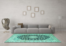 Machine Washable Persian Turquoise Traditional Area Rugs in a Living Room,, wshtr3946turq
