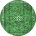 Round Machine Washable Persian Emerald Green Traditional Area Rugs, wshtr3947emgrn