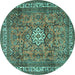 Round Machine Washable Persian Turquoise Traditional Area Rugs, wshtr3947turq