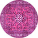 Round Machine Washable Persian Pink Traditional Rug, wshtr3947pnk