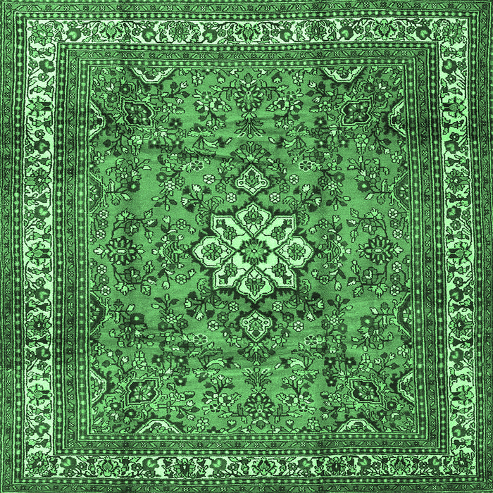 Square Machine Washable Persian Emerald Green Traditional Area Rugs, wshtr3947emgrn