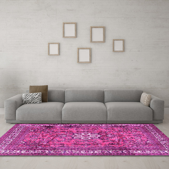 Machine Washable Persian Pink Traditional Rug in a Living Room, wshtr3947pnk